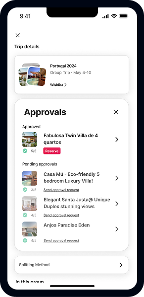 Approvals screen