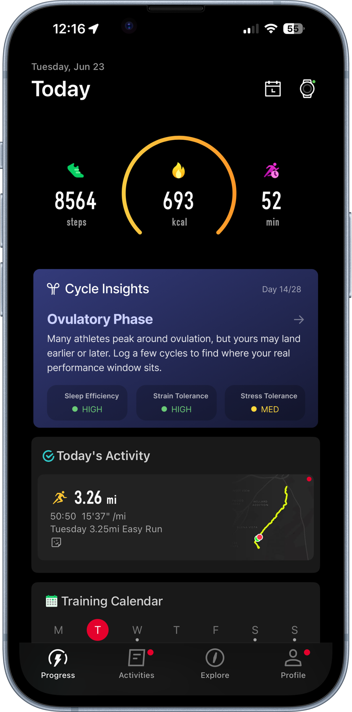 Redesigned Today screen with the Phase Insights card