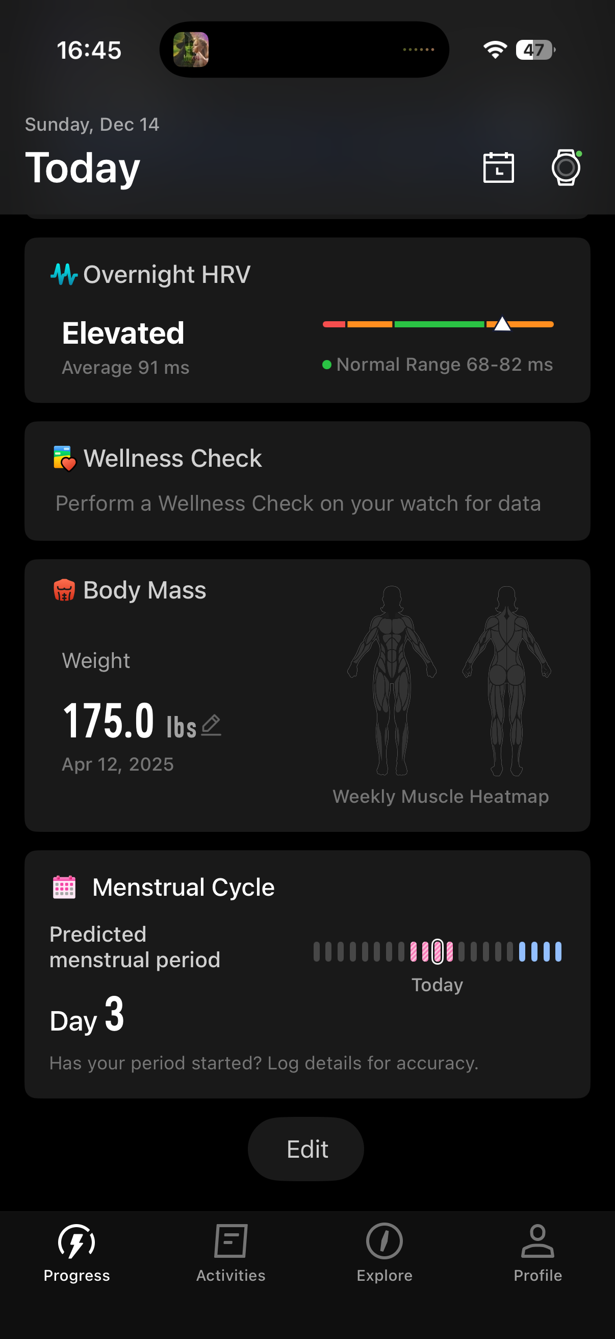The Menstrual Cycle card, a period counter with nothing attached to training