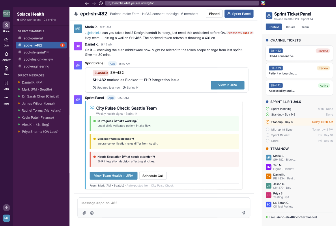 Version 1 of the Sprint Ticket Panel in Slack